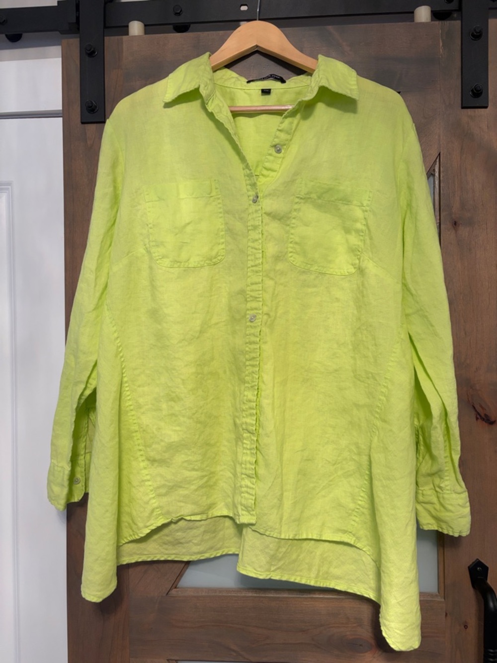 Linen Button-Down Shirt in Neon Lime Size 1X